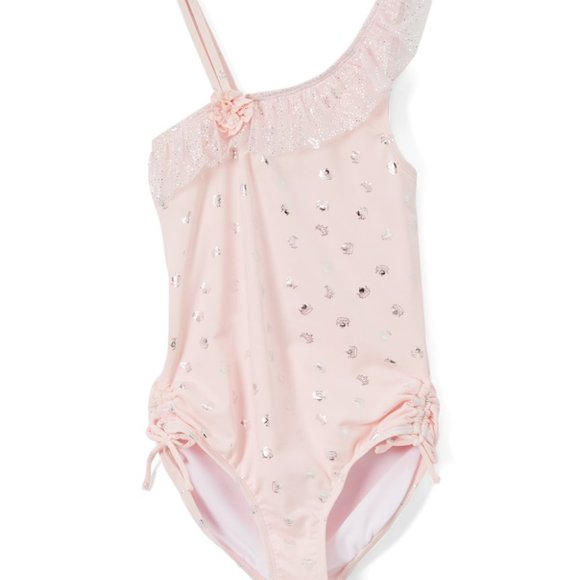 Kate Mack Pink Dot Ruffle Off-Shoulder One-Piece - 2T - Picture 3 of 3